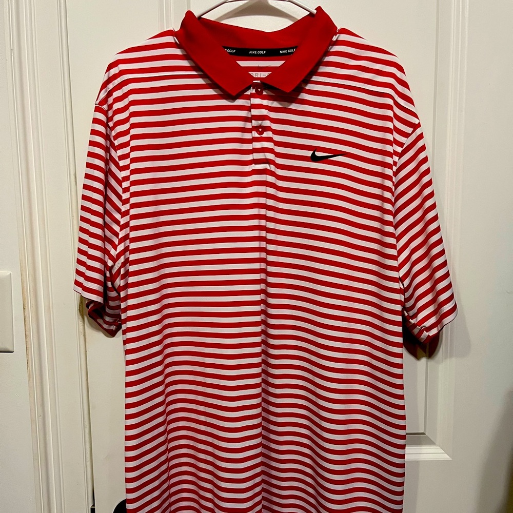 Nike Golf Red & White Stripe Performance Polo - XXL